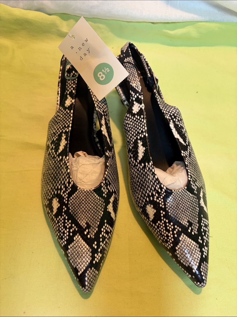 a new day Black & White Snake-Print Pointed Slingback Flats